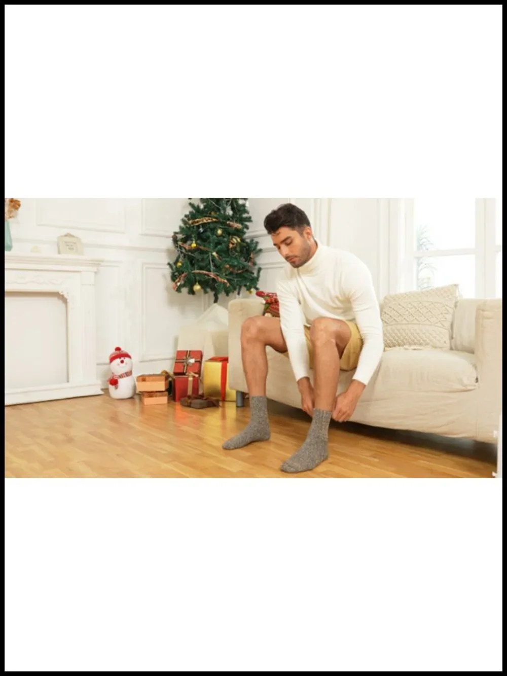 5 Pairs Men's Merino Wool Blend Crew Socks Winter Warm Hiking Socks